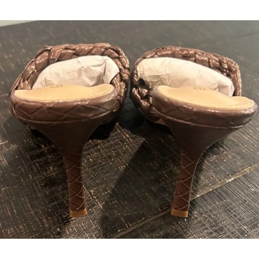 Glaze woven square-toe heeled sandals